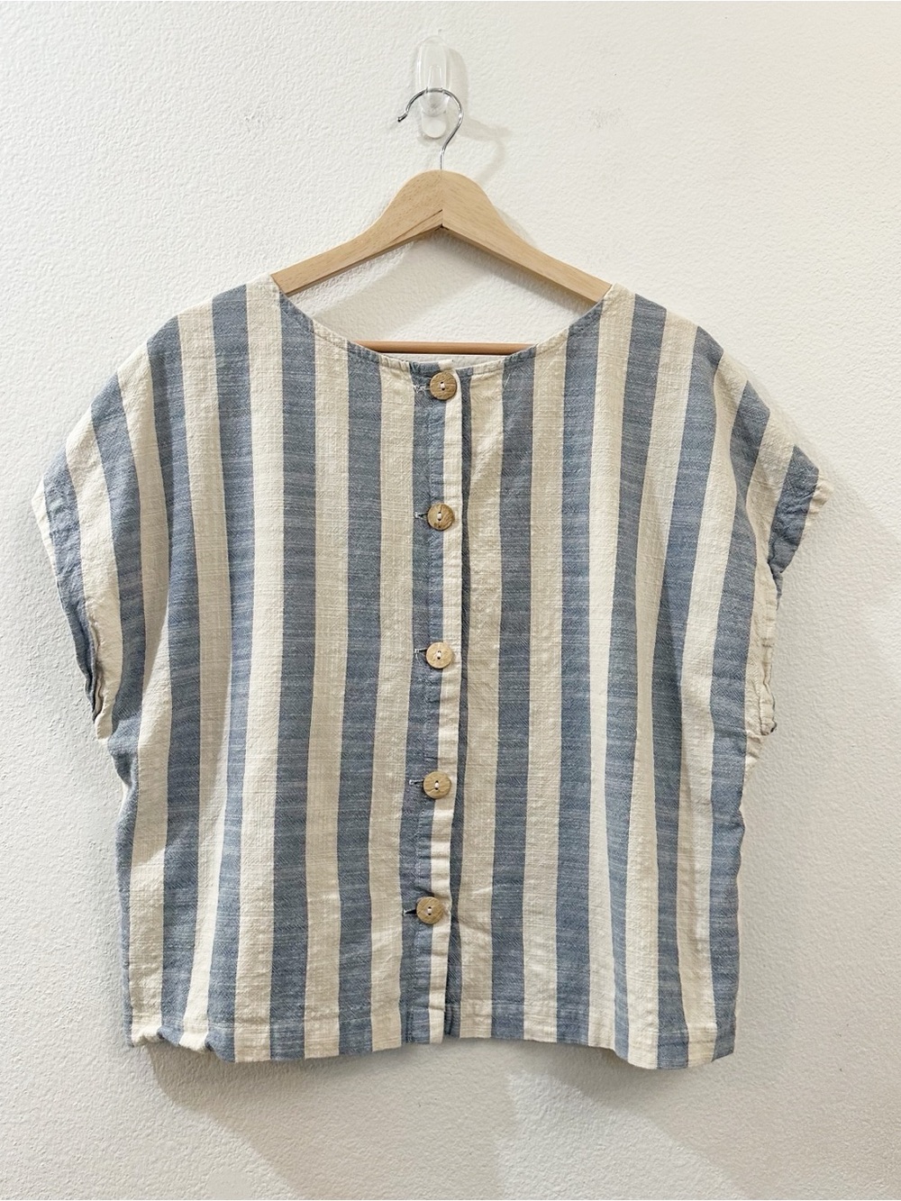 Anthropologie Maeve Dulcy Tee Striped Short Sleeve Button Back Shirt Size XL - Picture 6 of 10